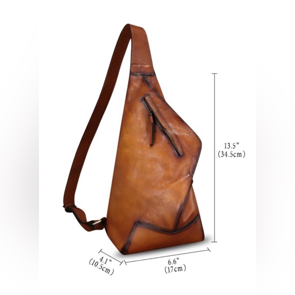 FEIGITOR Genuine Leather Sling Bag – NWT | Coffee Brown Crossbody - Picture 2 of 14